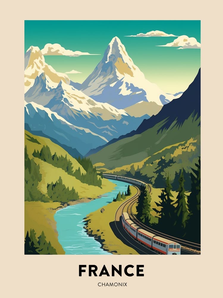 Chamonix To Zermatt France Switzerland Vintage Hiking Travel Poster