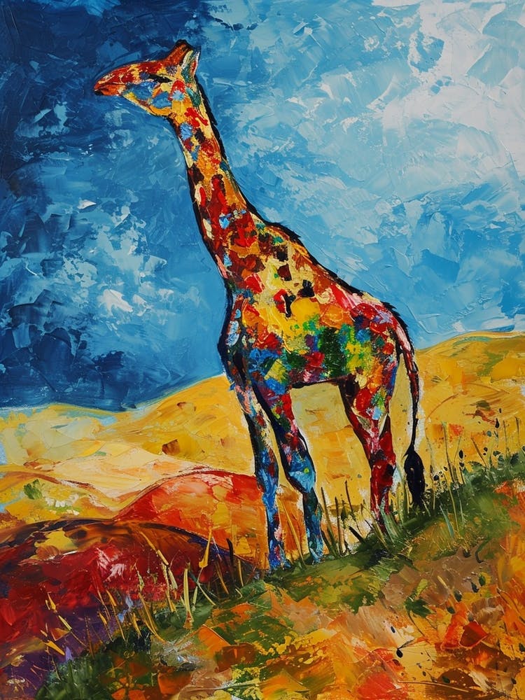Giraffe On A Hill Impasto