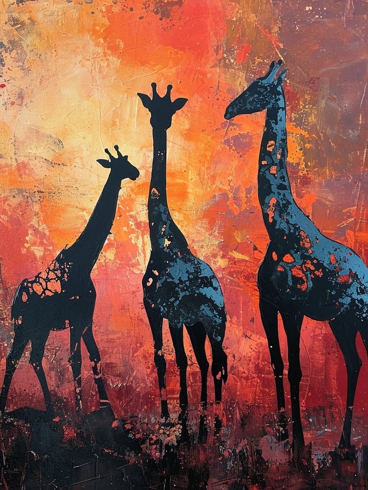 Giraffe Herd In The Red Sunset 3