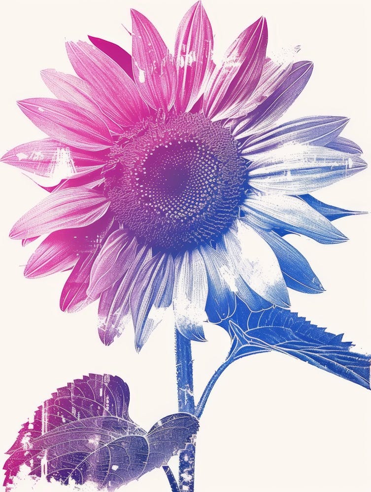 Sunflower In Pink And Blue