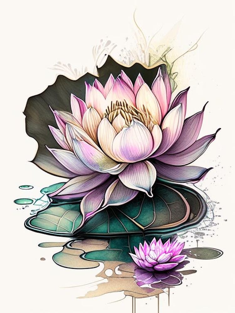 Blooming Lotus Flower In Pond Graffiti 3