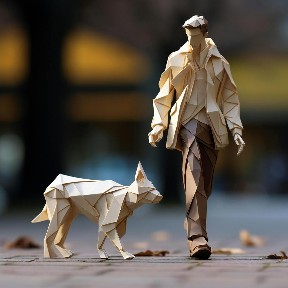 Origami Urban Man And Dog