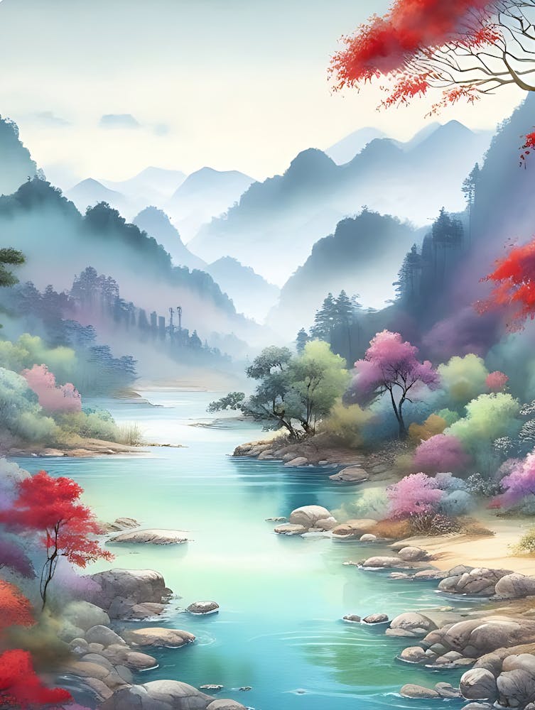 Aquarell Lebhaftes Land 7