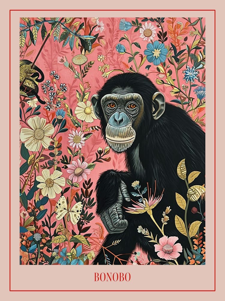 Florales Tiergemälde Bonobo 1 Poster