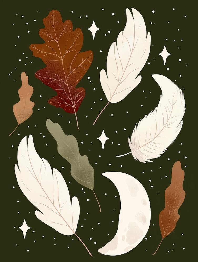 Autumn Leaves And Feathers