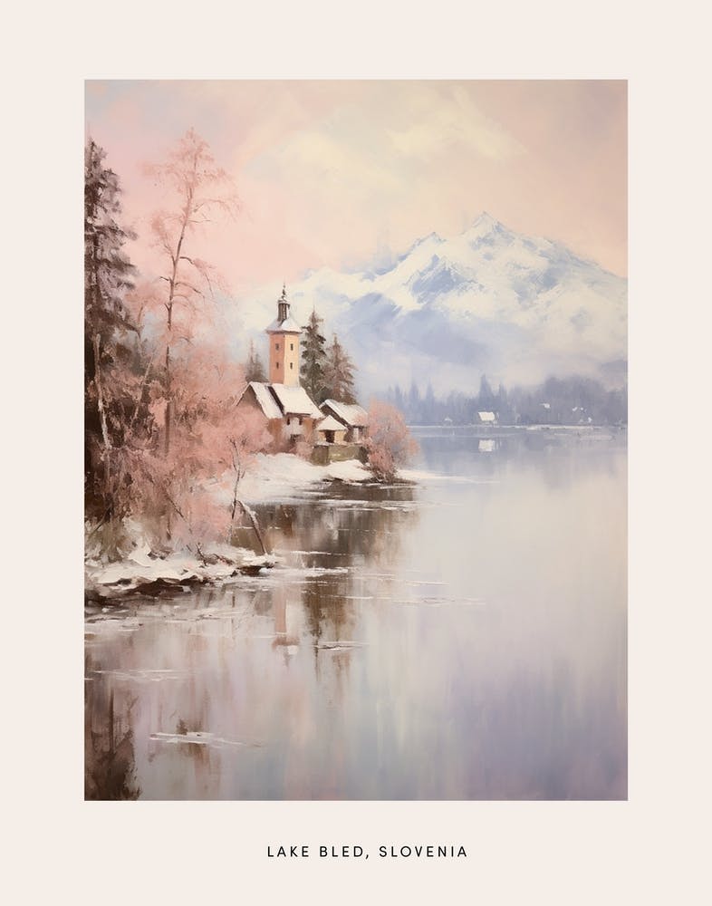Affiche Peinture Hivernale Rêveuse Lake Bled Slovenia 1