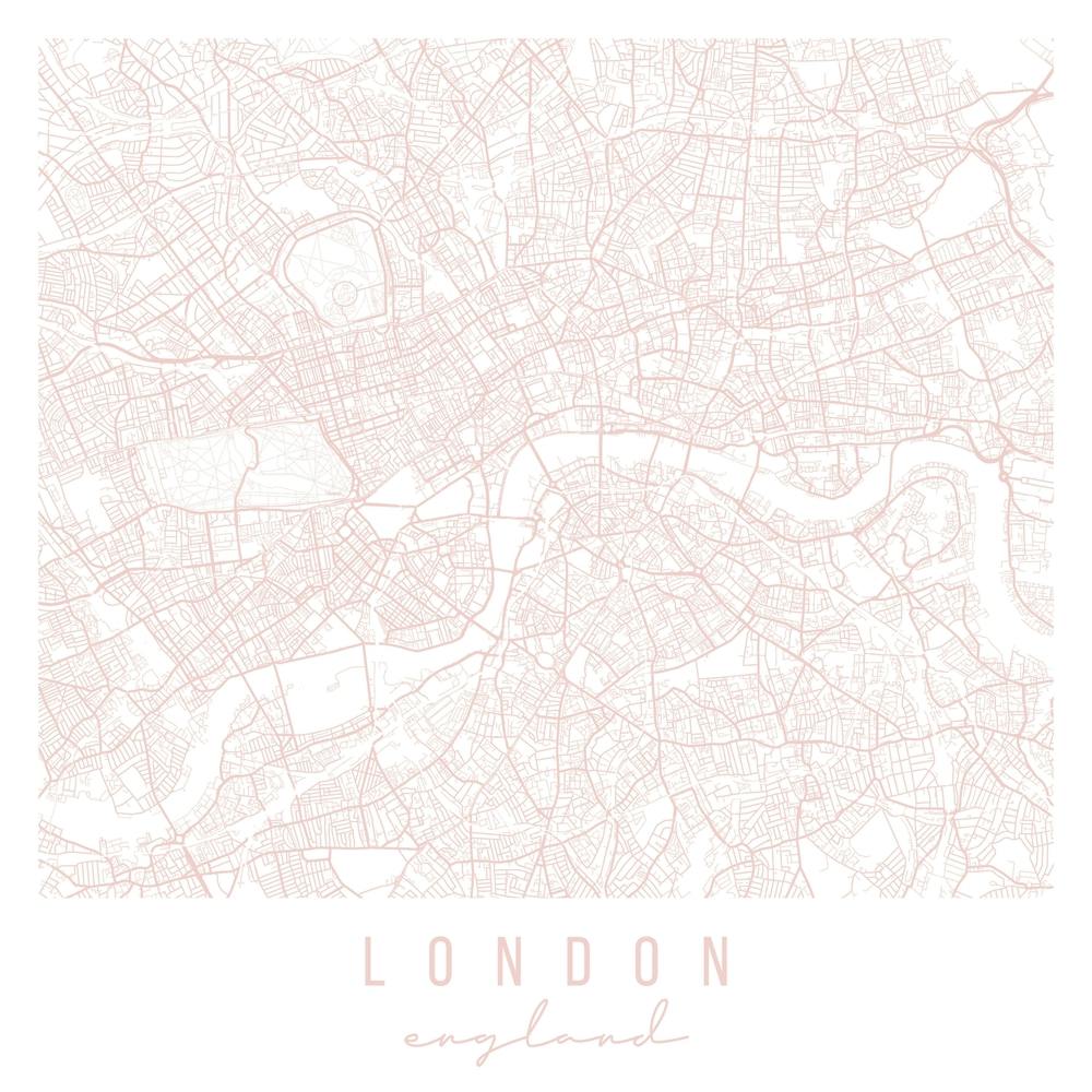 London England Light Pink Minimal Street Map Square