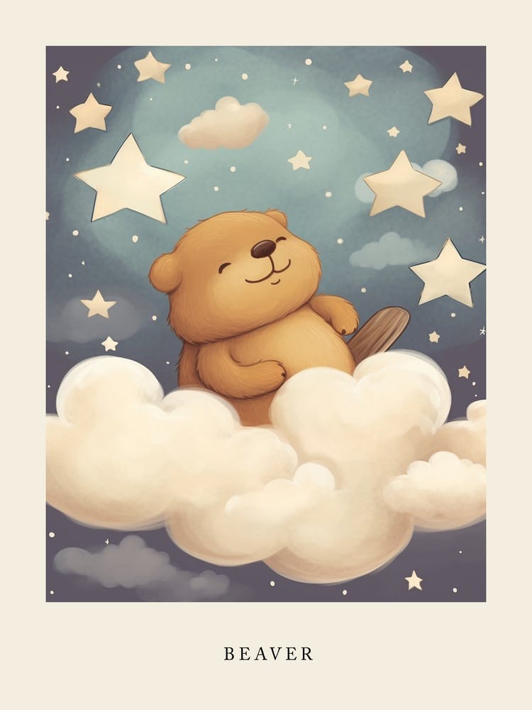 Sleeping Baby Beaver 2 Nursery Poster