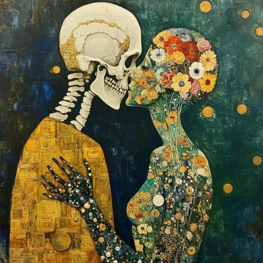 Duality of Life and Death in a Kiss. style Klimt.