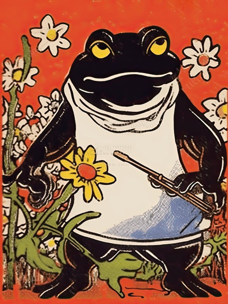 Grenouille dans le jardin, inspiré de Matsumoto Hoji Japonais 2