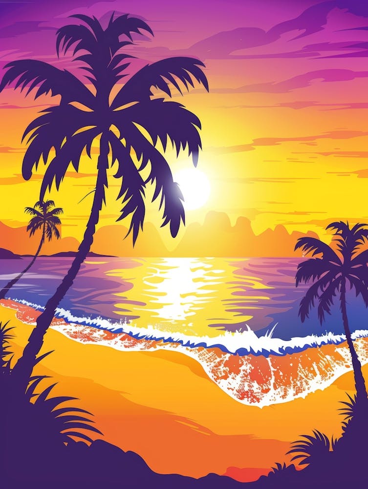 Sunset Beach With Palm Trees 1
