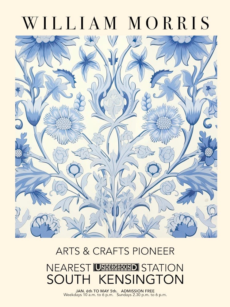 William Morris - Strawberry Thief Bleu - Affiche d'Exposition