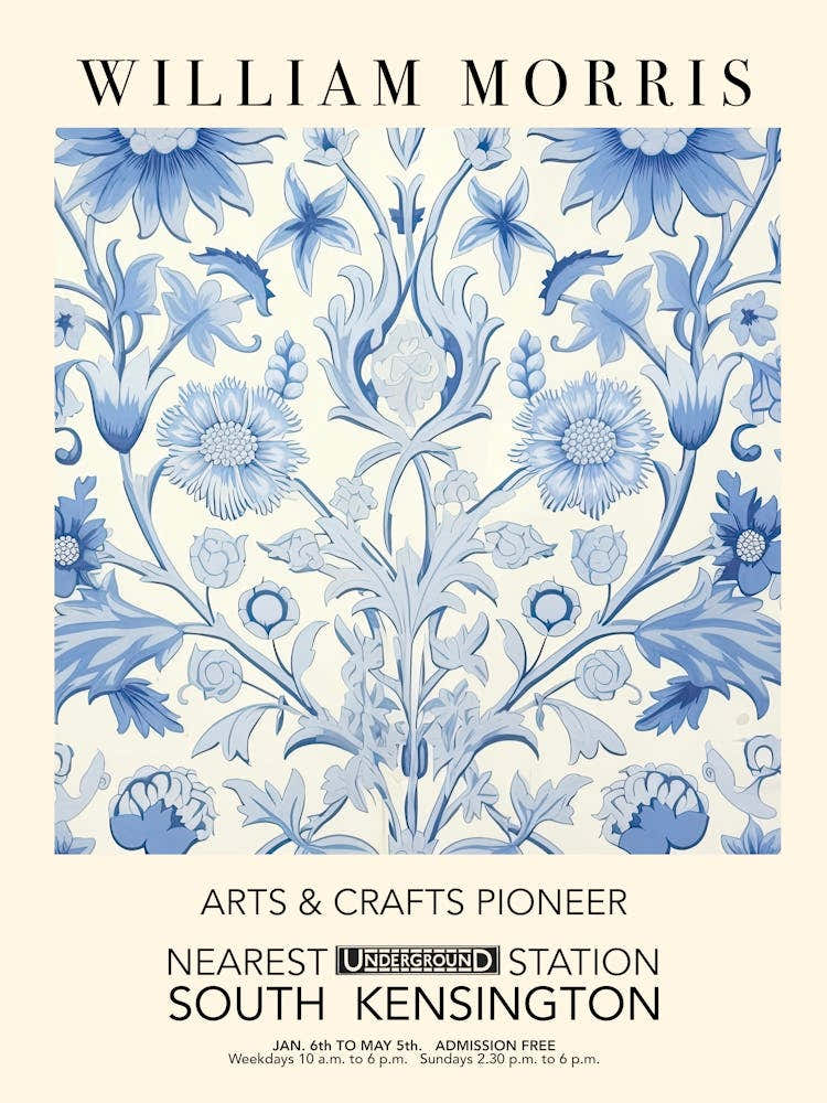 William Morris Print Exhibition Poster Blue Strawberry Thief