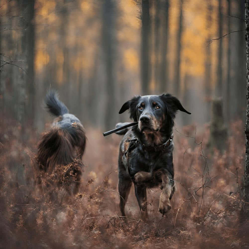 Two Dogs Running In The Woods