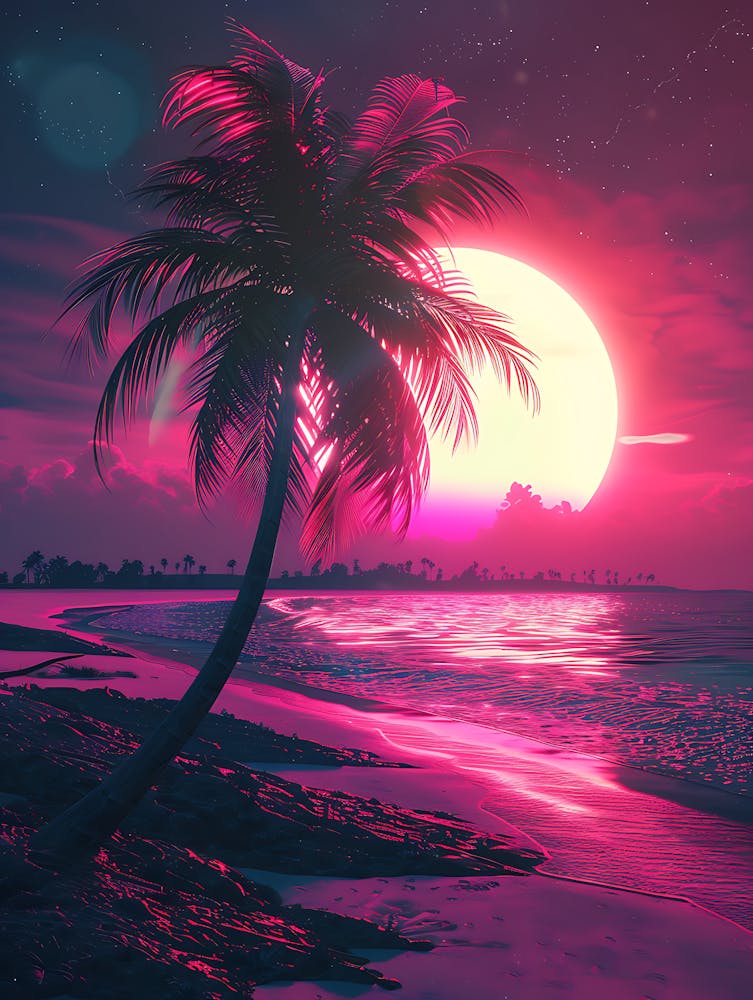Synthwave Sunset At The Beach 14