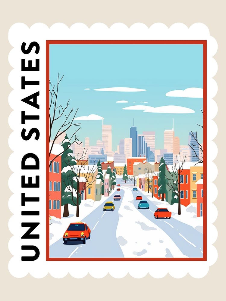 Retro Winter Stamp Poster Chicago United States