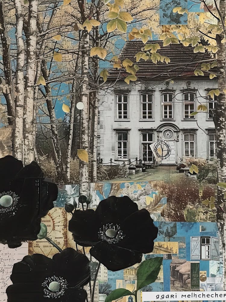 Black Flowers Scrapbook Collage Cottage 3