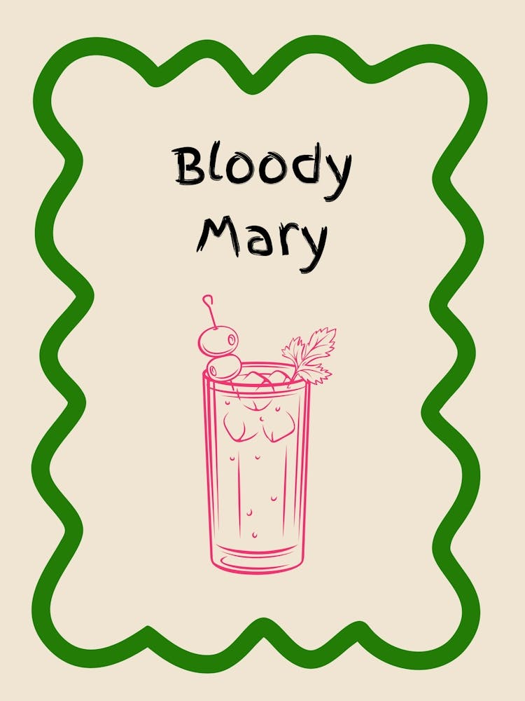 Bloody Mary Doodle Poster Green & Pink