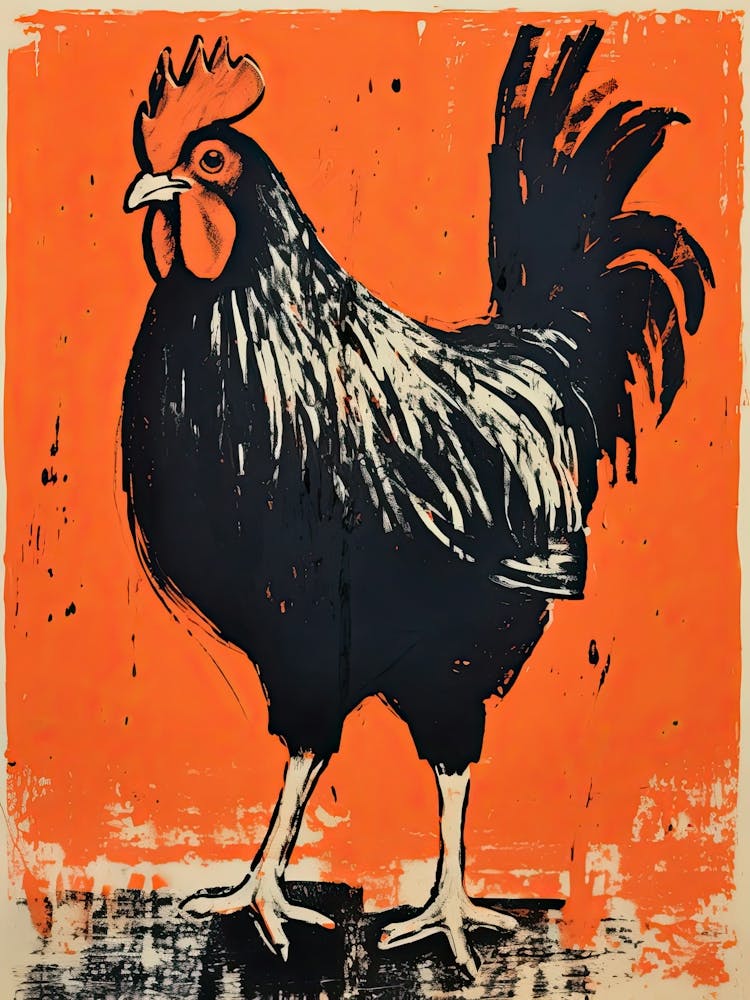 Chicken, Woodblock Animal  Drawing 4