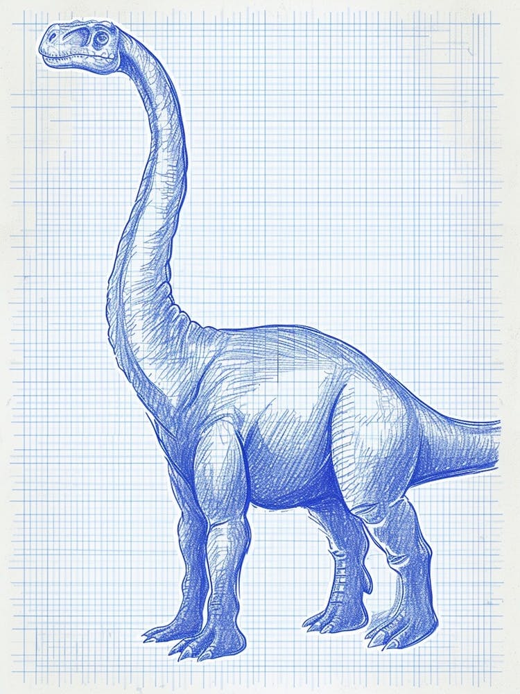 Dinosaur Blue Print Style Sketch