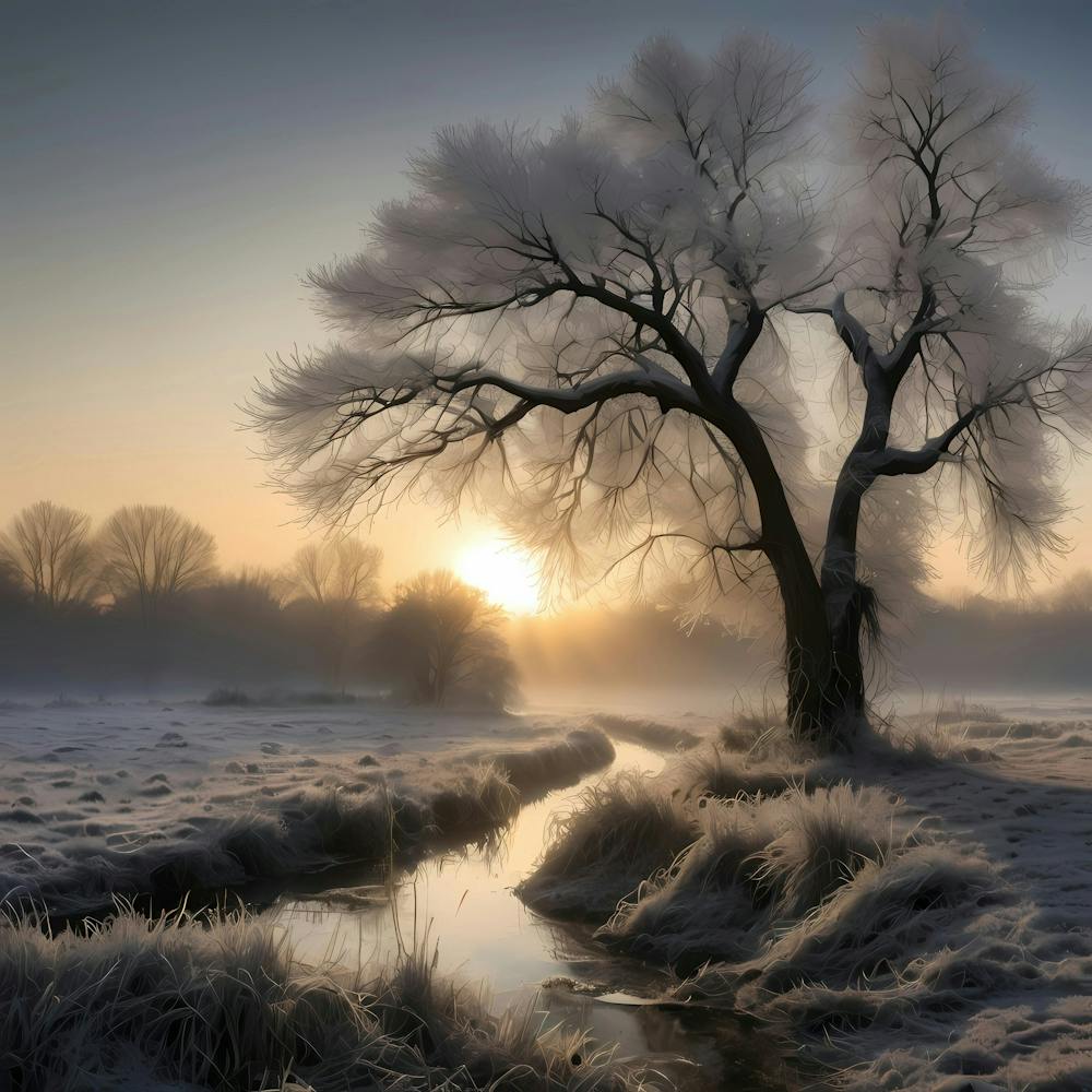 A Peaceful Frost Covered Sunset