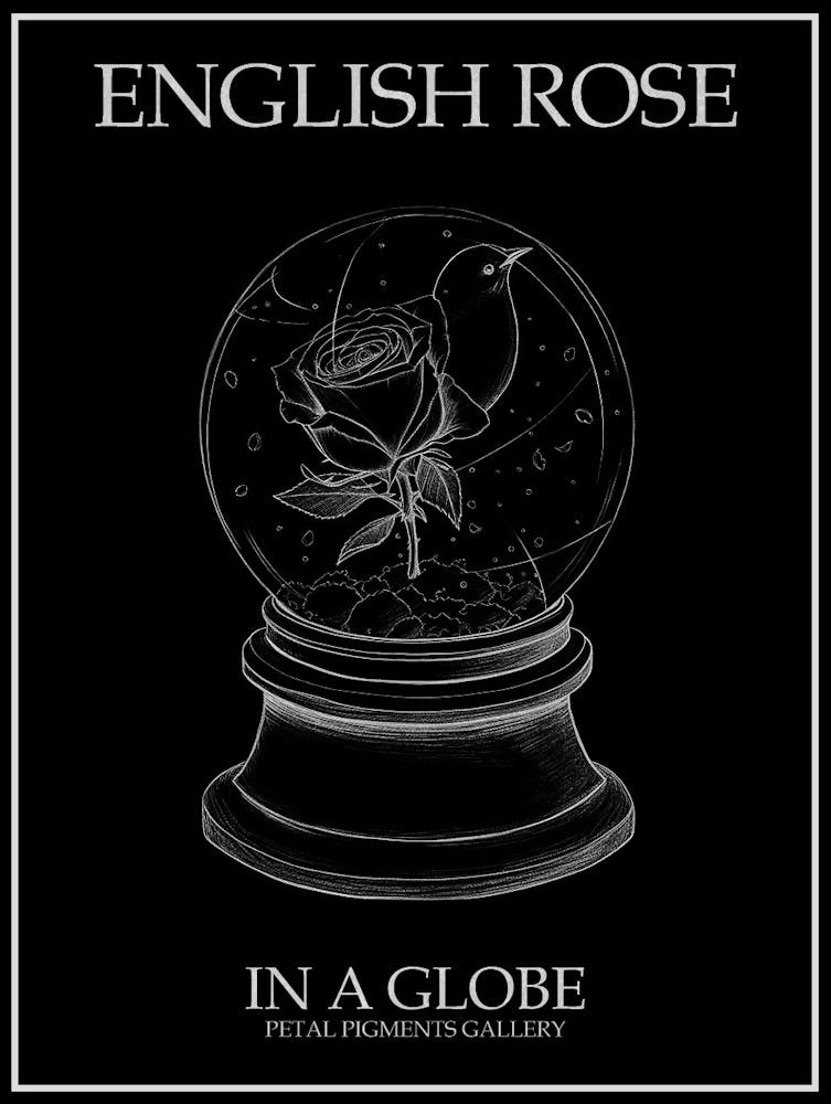 English Rose In A Globe Line Drawing 2 Poster Inverted