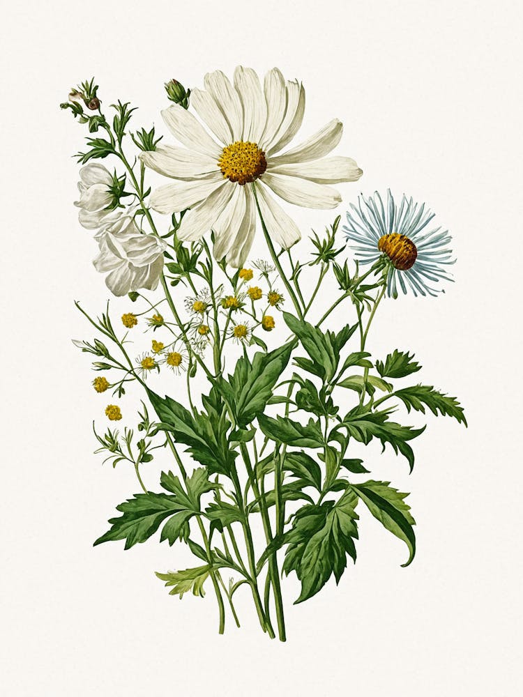 Vintage Botanisch Galleria-Stil Wildblumen-Gemälde 6
