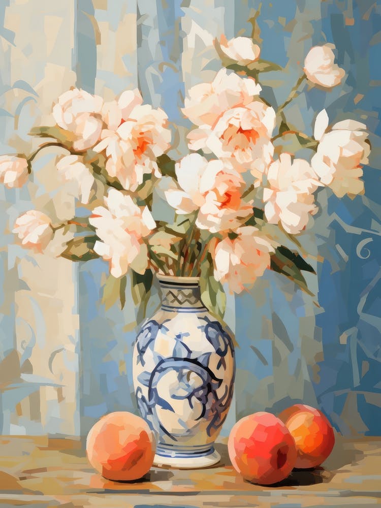 Rose Flower And Peaches Still Life Painting 4 Dreamy
