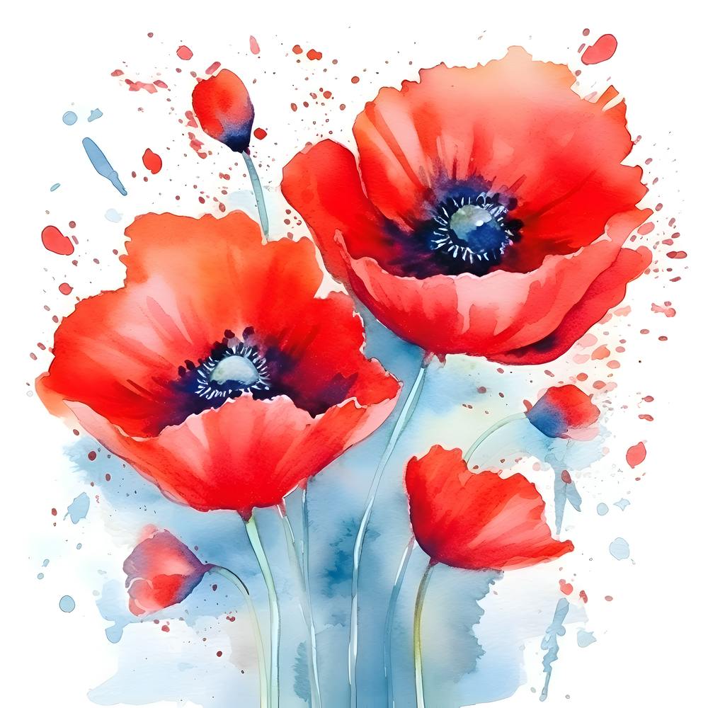 Watercolor Red Poppies