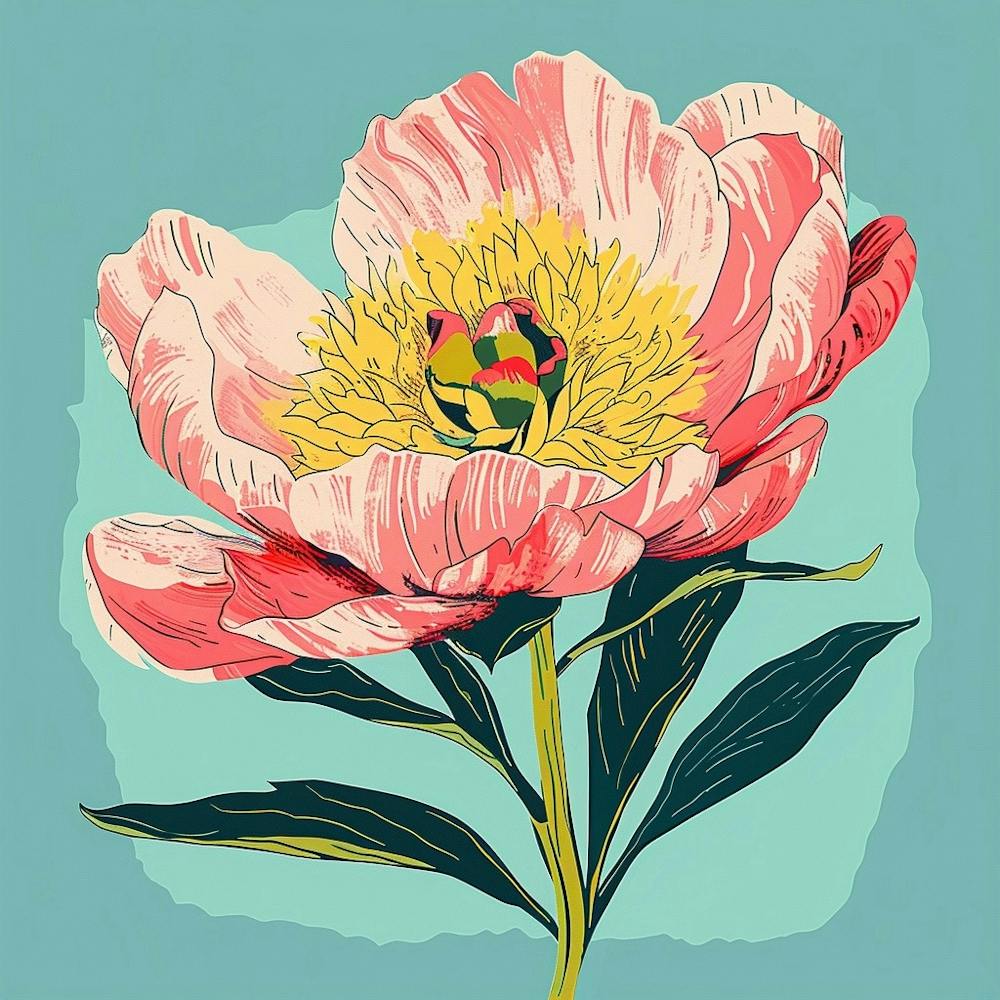 Peony 1 Square Flower Illustration