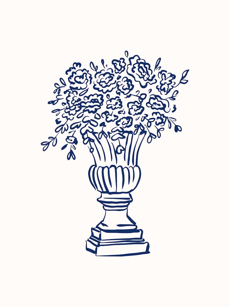 Blue Fine Line Vase Flower Poster