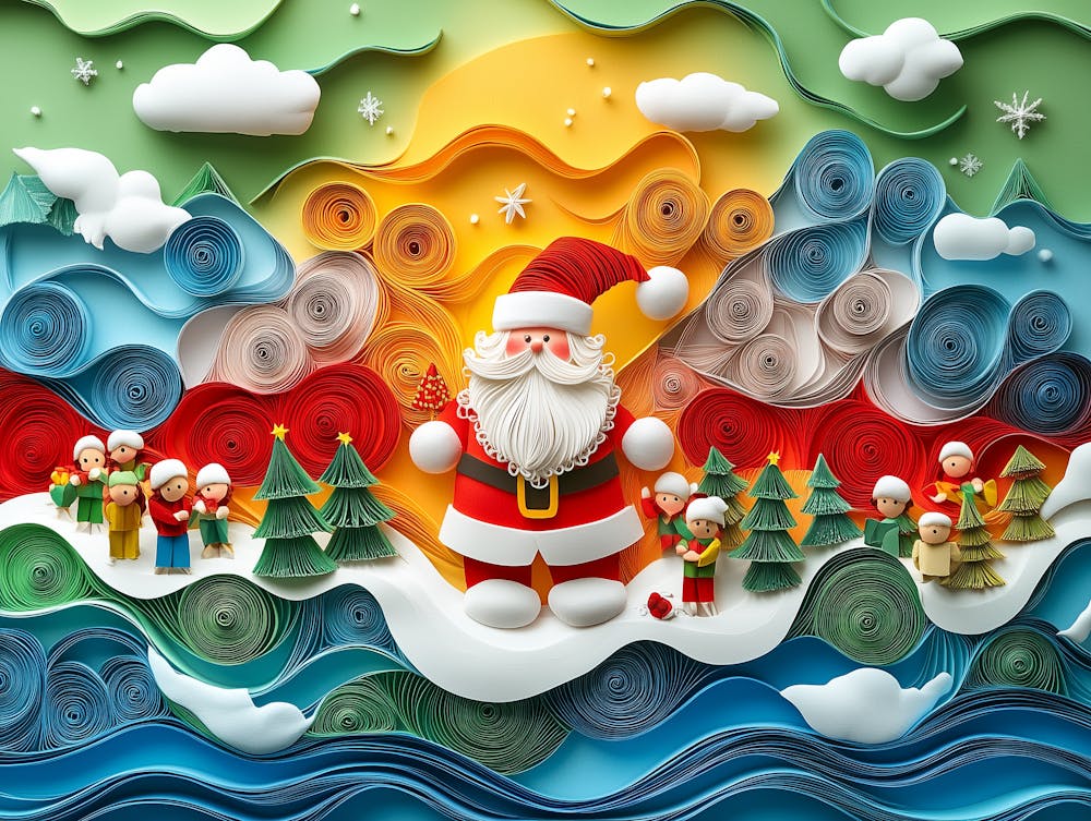 Papierquilling Weihnachtsmann und Elfen