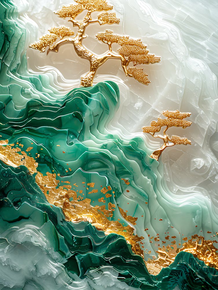 Gold Inlaid Jade Carving Landscape 10