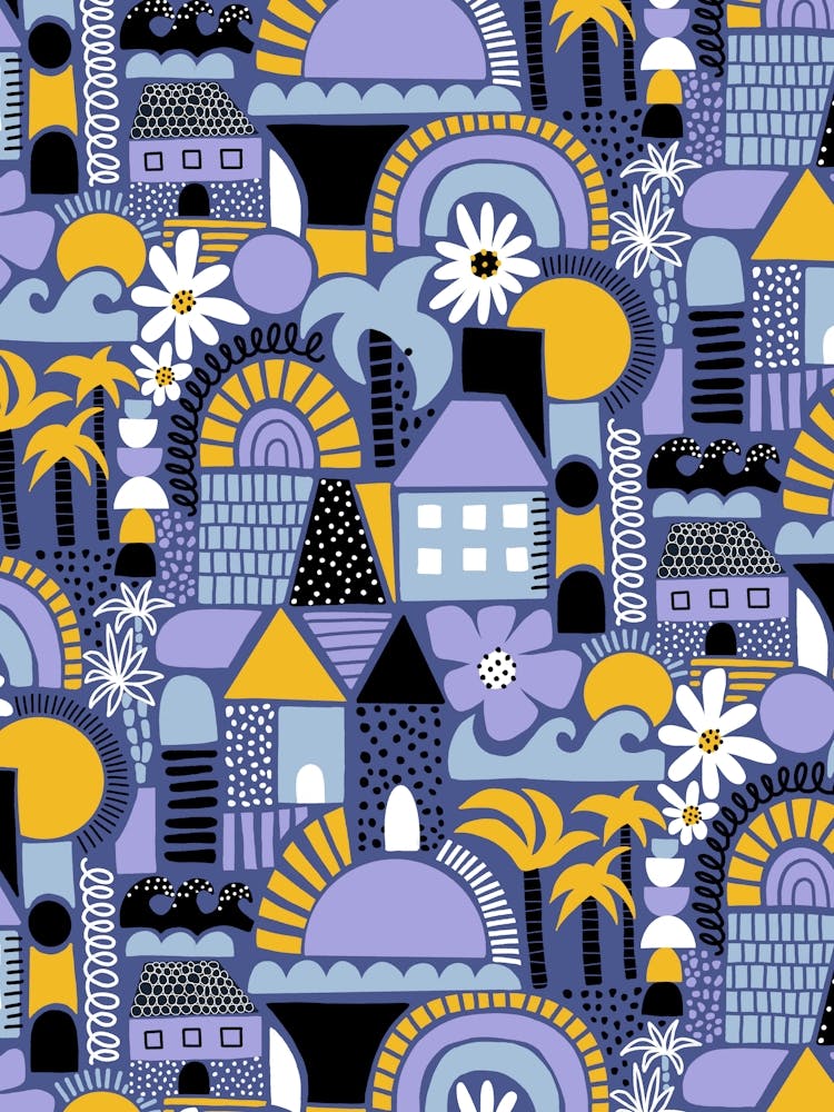 City by the Sea Dusk Abstract Landscape