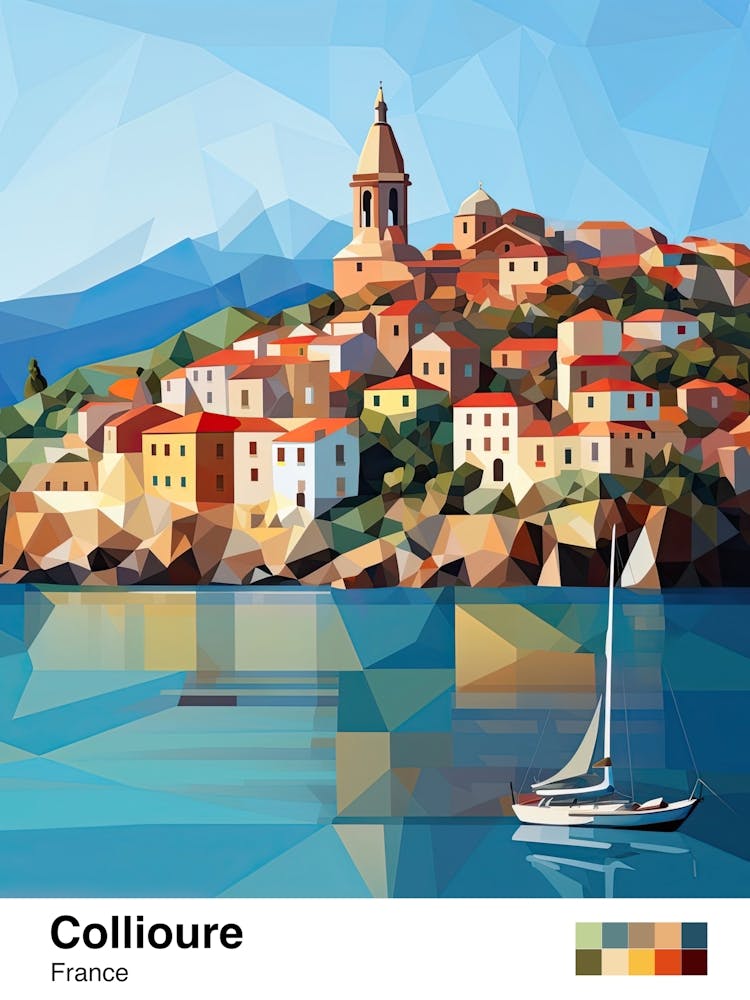 Collioure, France, Geometric Illustration 4 Poster