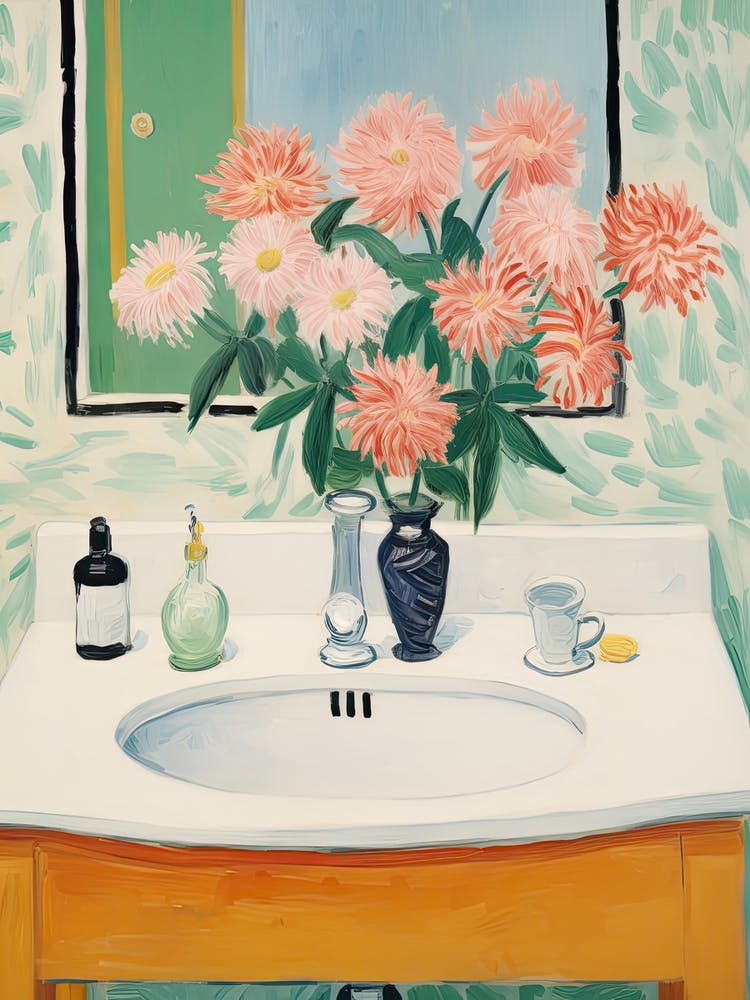 Bathroom Vanity Painting With A Chrysanthemum Bouquet 3