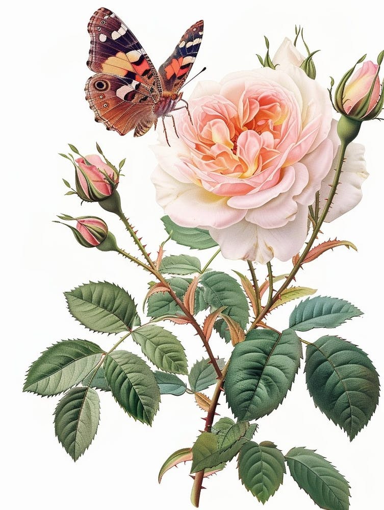 English Roses Painting Rose With Butterfly 4