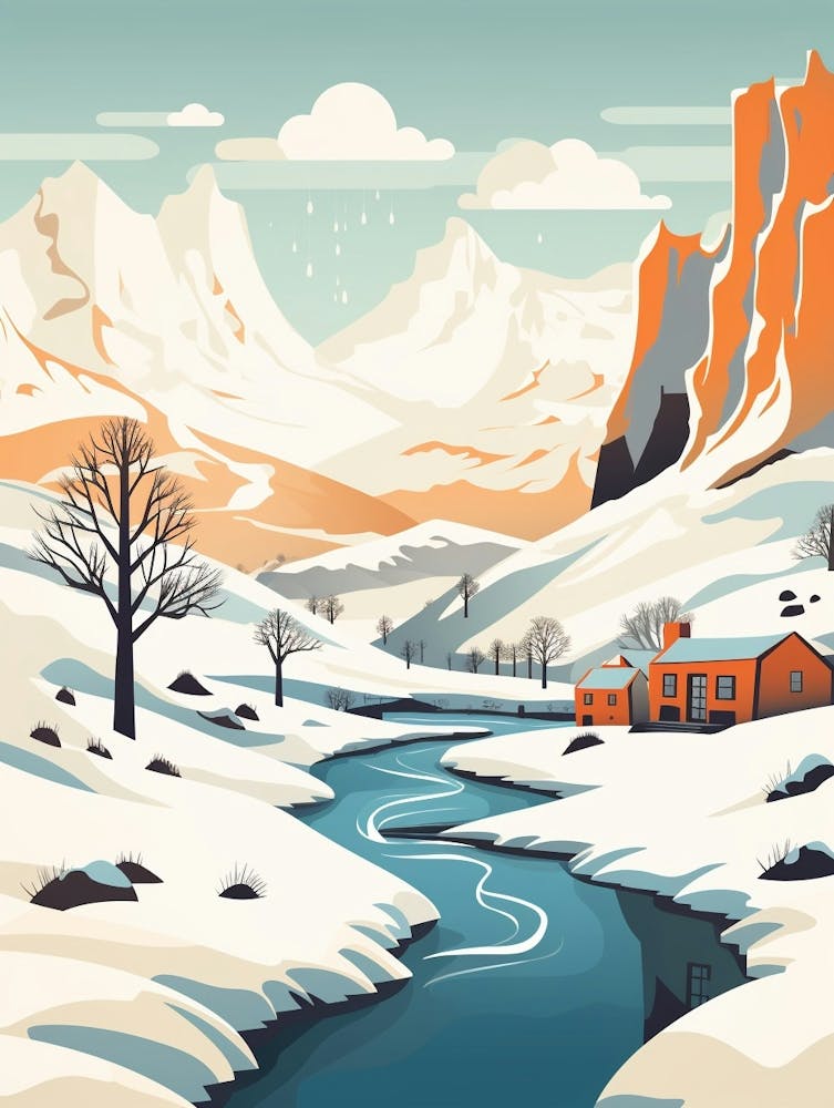Vintage Winter Travel Illustration Iceland 1