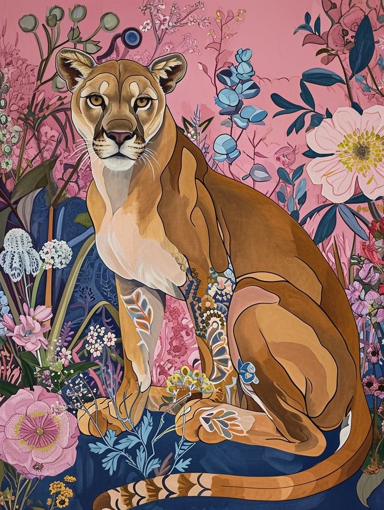 Peinture Animale Florale Lion de Montagne 3