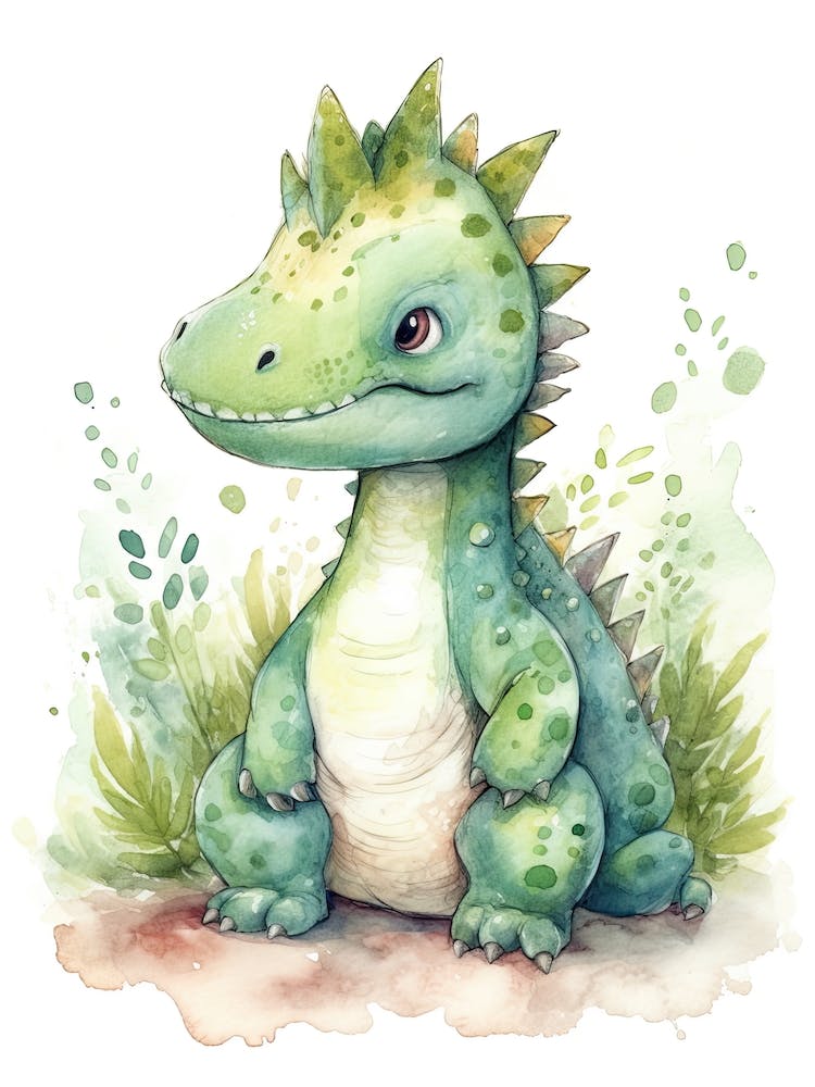 Nodosaurus Cute Dinosaur Watercolour 2
