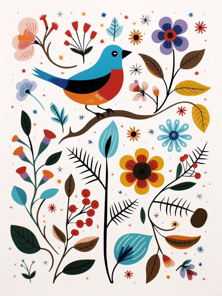 Scandinavian Bird Illustration Finch 1