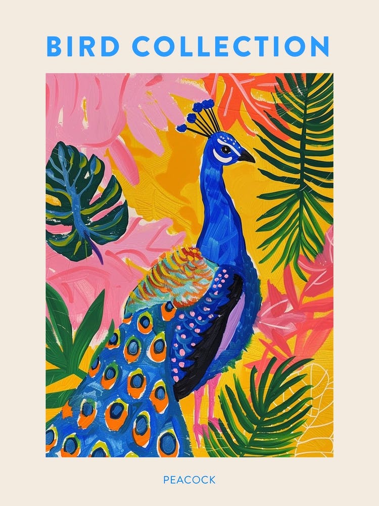 Colourful Tropical Peacock Painting 3 Poster