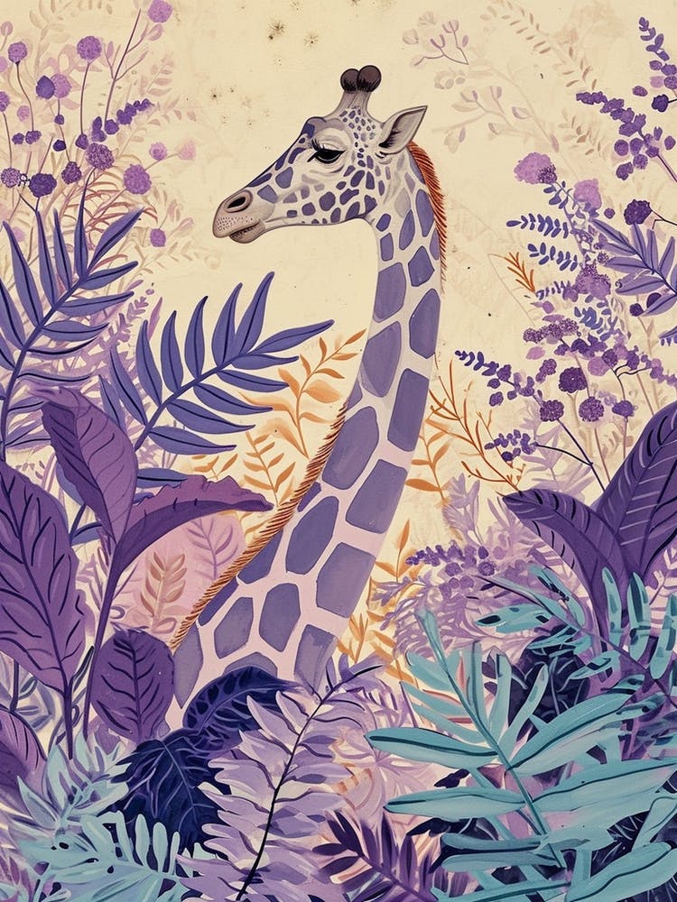Giraffe In The Leaves Watercolour Inspired 1