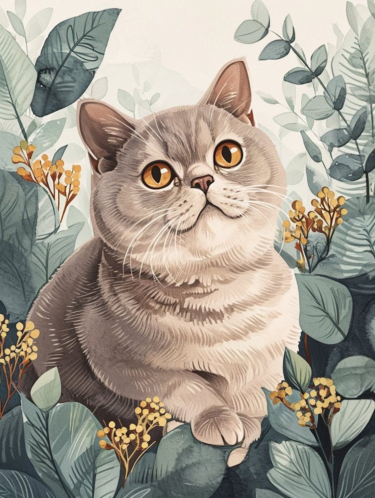 British Shorthair Japanese Illustration 2
