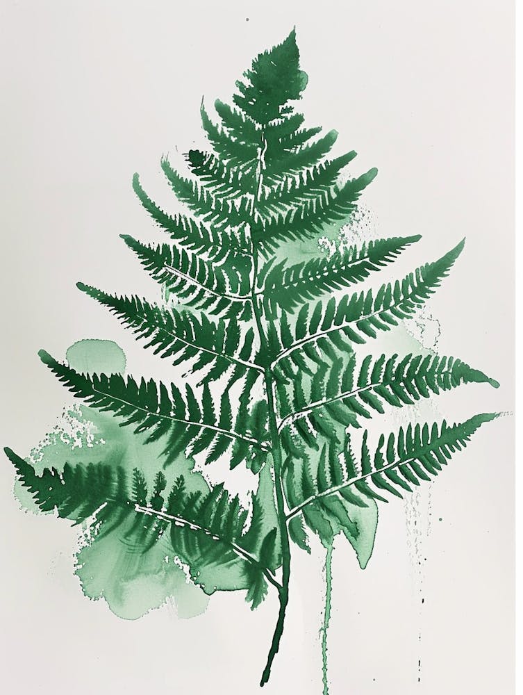 Green Ink Painting Of A Cinnamon Fern 3