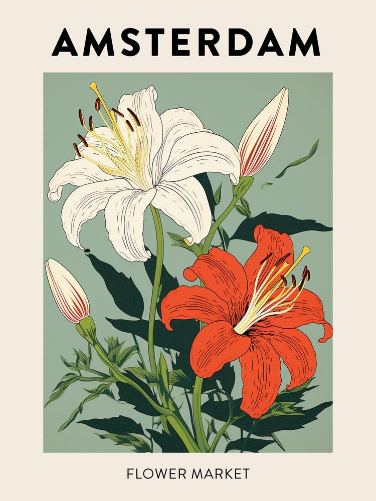 Amsterdam Netherlands Botanical Flower Market Poster