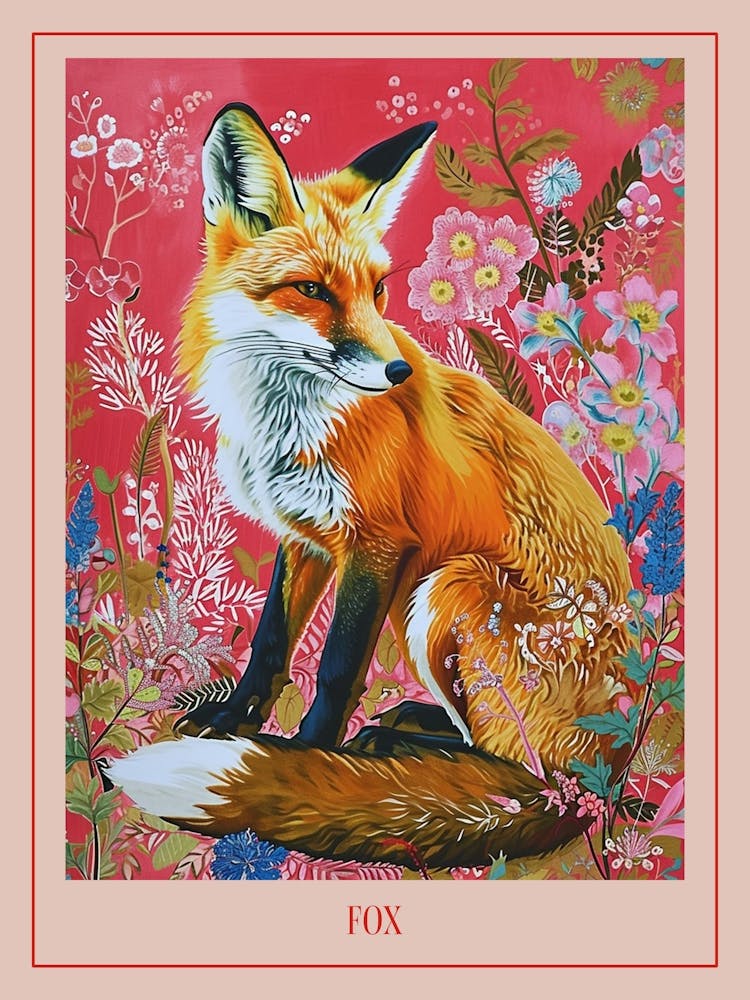 Floral Animal Painting Fox 1 Poster