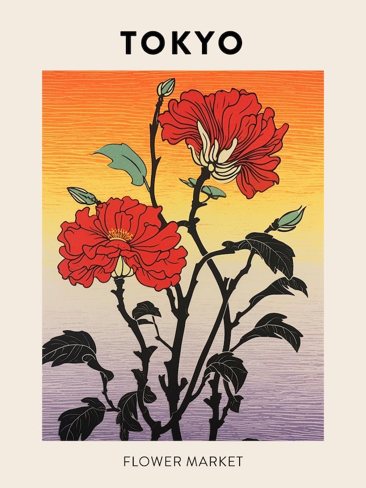 Tokyo Japan 2 Botanical Flower Market Poster