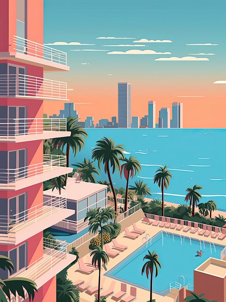 Miami Beach Florida, Usa, Graphic Illustration 1