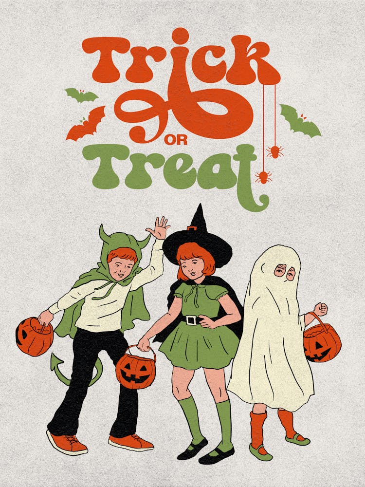 Trick or Treat Print | Seasonal Halloween Wall Art | Halloween Typography | Spooky Wall Art | Black + Orange Wall Art | 1